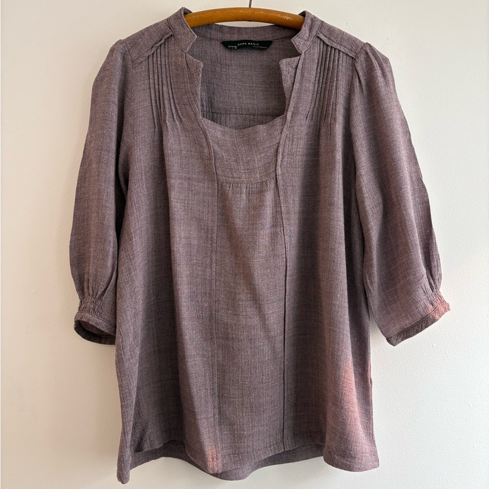 Zara Mauve-Purple Pintuck Peasant Blouse ✨Cotton/Wool Blend✨EUC